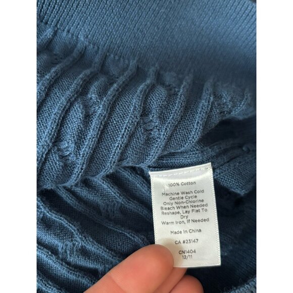 Talbots Blue Cable Knit Cotton Cardigan Small Gold Buttons Preppy Academia - Picture 10 of 10